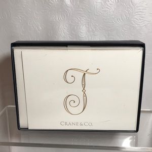Crane & Co. Gold Engraved Letter Initial (T) Notes Pearl White Kid Finish Paper